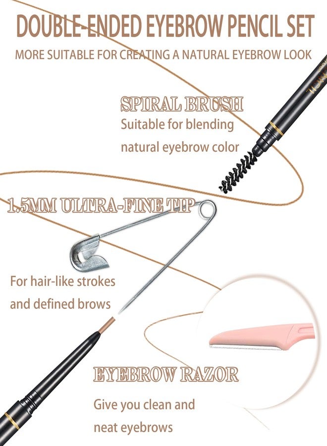 SUMEITANG Light Brown Eye Brow Pencils for Women, 6Pcs Waterproof Eyebrow Pencil, 1.5mm Micro-Fine Tip & Spiral Brush with Brow Razors Perfect for Creating a Natural and Delicate Eyebrow Look Makeup - Image 2